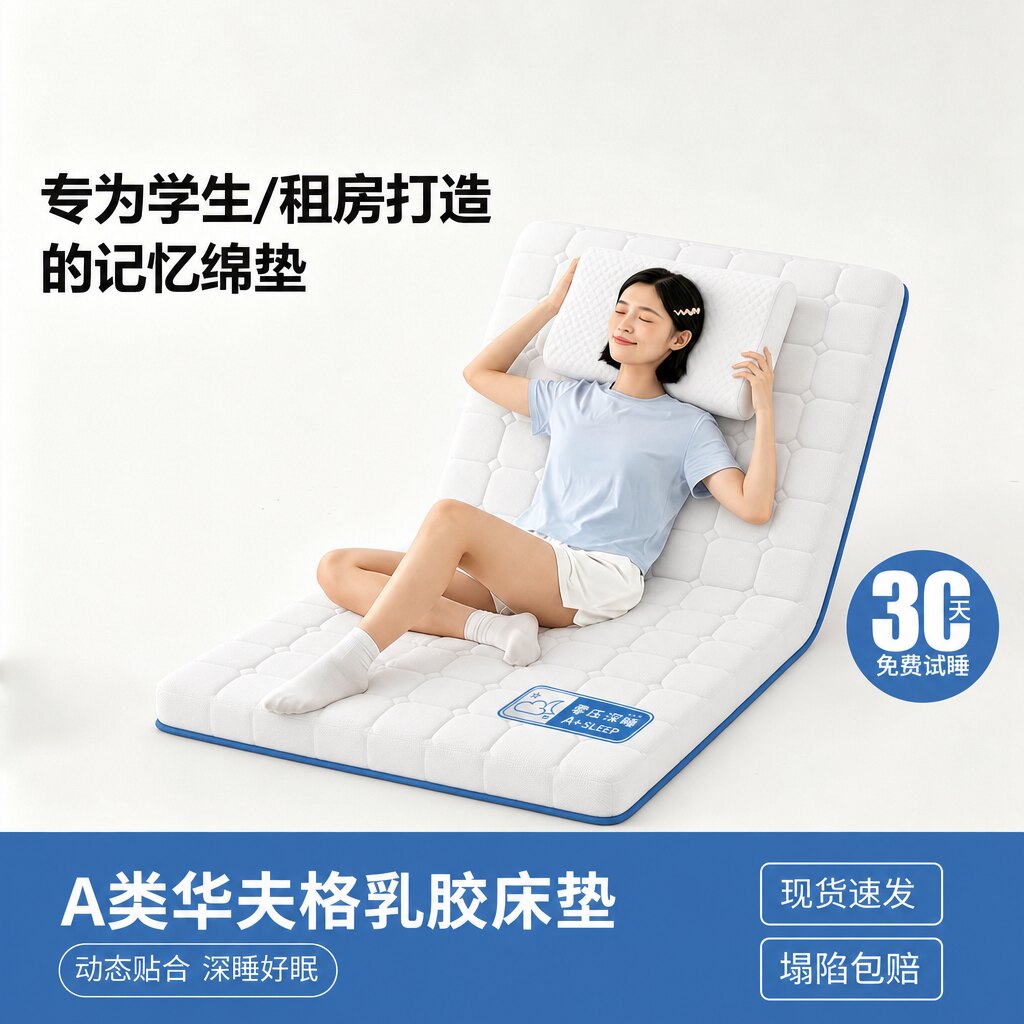 大学生床垫褥子铺底慢回弹乳胶记忆棉床褥垫防滑抗菌软垫子可折叠