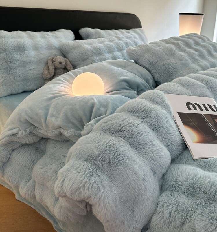 冬天兔毛绒四件套珊瑚绒冬季保暖牛奶绒被套法莱兰绒床单床上用品