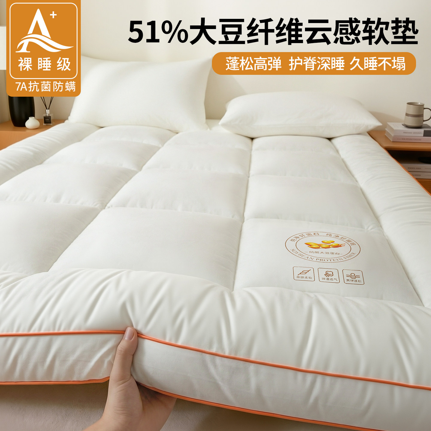 婴儿床垫上面铺的褥子180x200四季通用防滑床褥垫被铺底充51%大豆