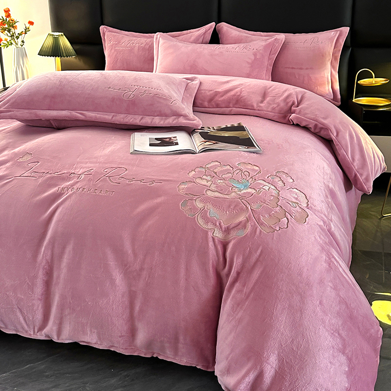 冬天加绒加厚牛奶绒床单四件套