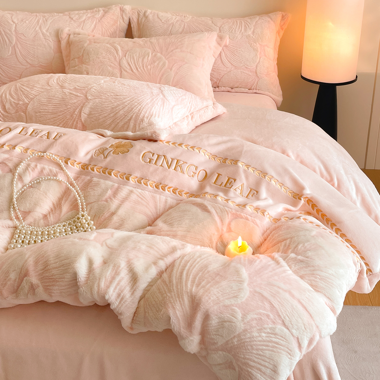 兔毛绒烂花床上四件套牛奶绒加厚