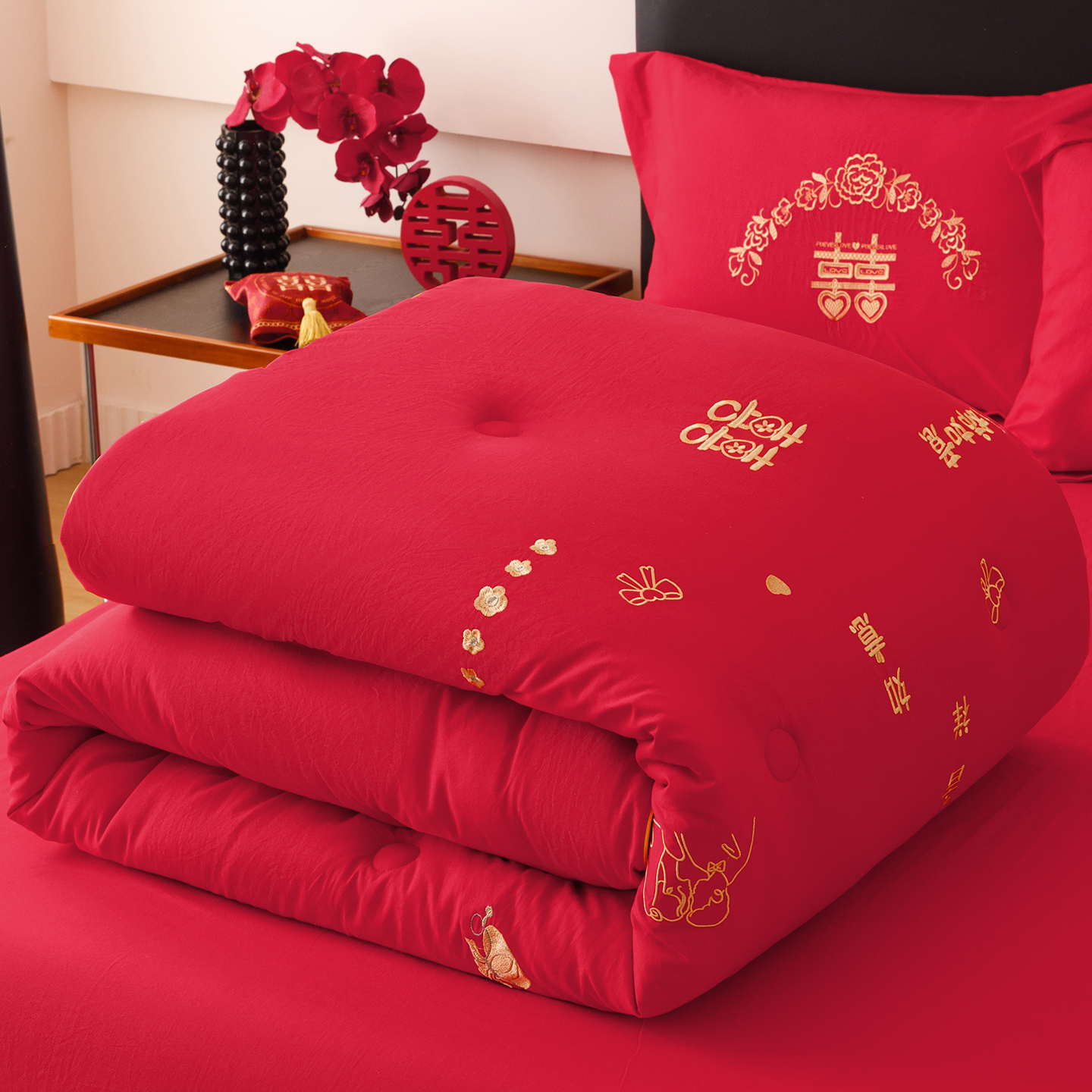 新婚婚庆大豆纤维被子冬被加厚