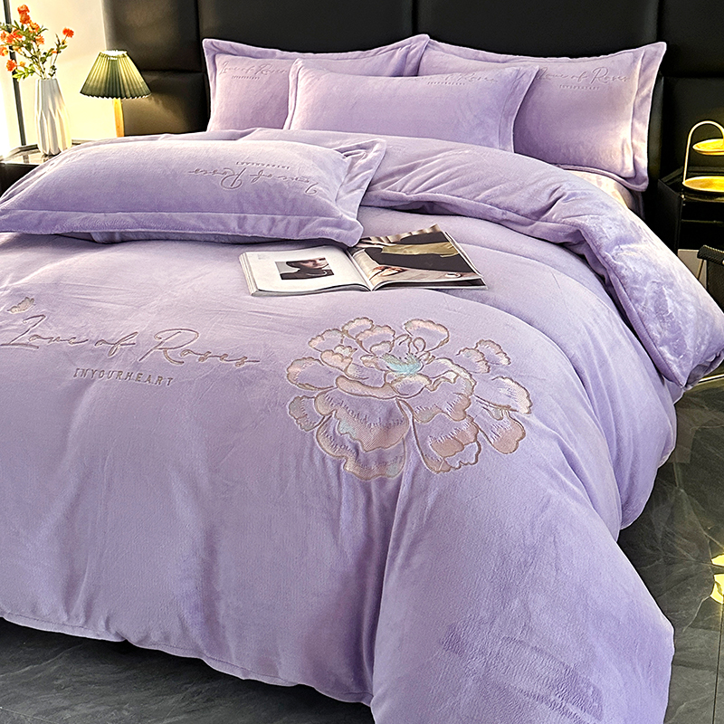 冬天加绒加厚牛奶绒床单四件套