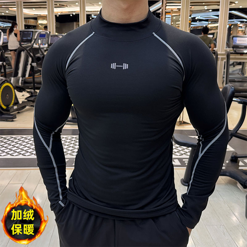 加绒保暖紧身长袖男士健身训练服