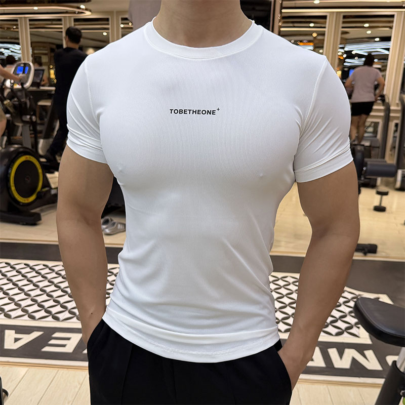 冰丝运动短袖男透气高弹力速干衣健身训练服圆领吸汗紧身跑步T恤