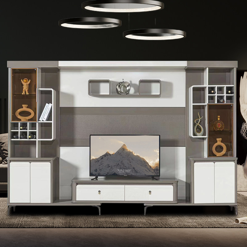 简约现代电视柜背景墙组合轻奢整体影视墙柜客厅家用储物柜酒柜