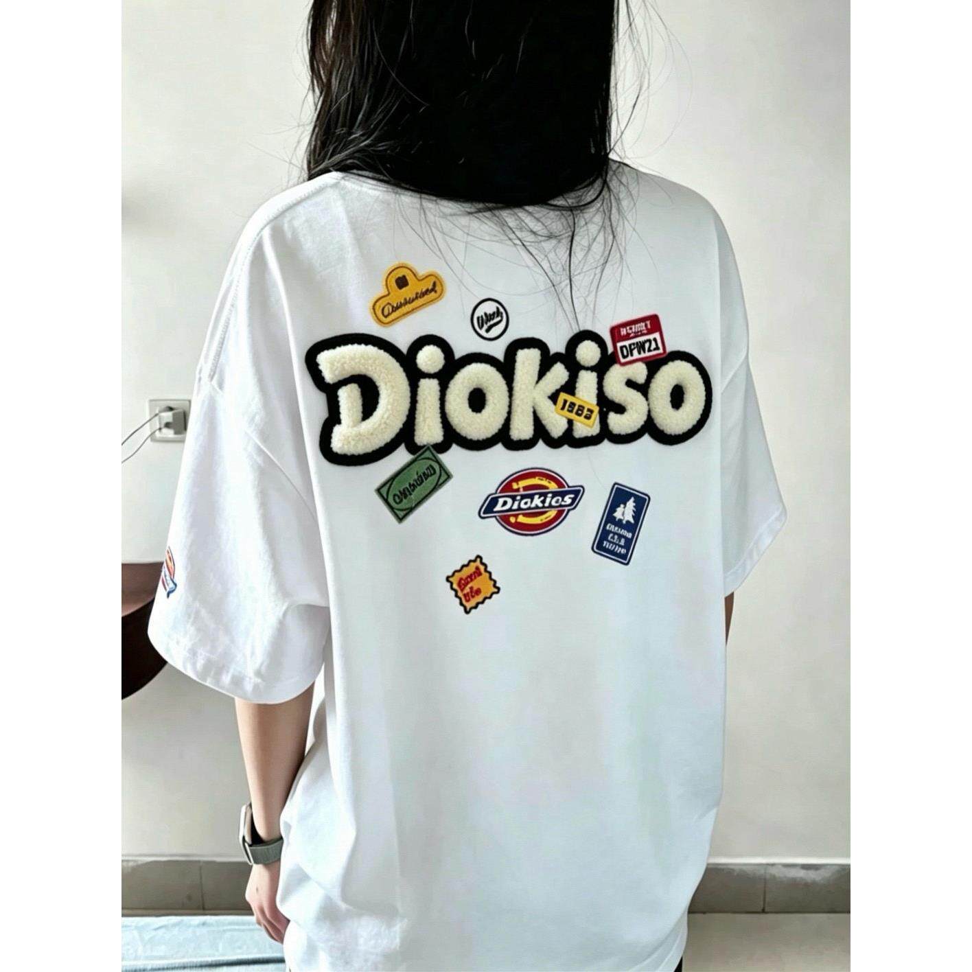 美式复古涂鸦刺绣宽松短袖T恤女图片