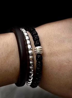 手工篆刻镶嵌锆石唐草纹汉堡配珠散珠银珠隔珠顶文玩手串diy配饰