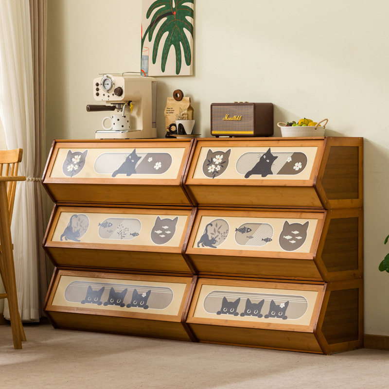 新款中古风黑猫原创收纳箱卡莱克格子柜收纳筐收纳柜创意组合书柜