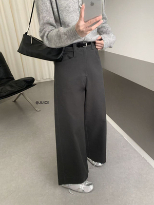 juice250221爆款通勤高腰显瘦职场气质百搭纯色宽松直筒休闲裤女