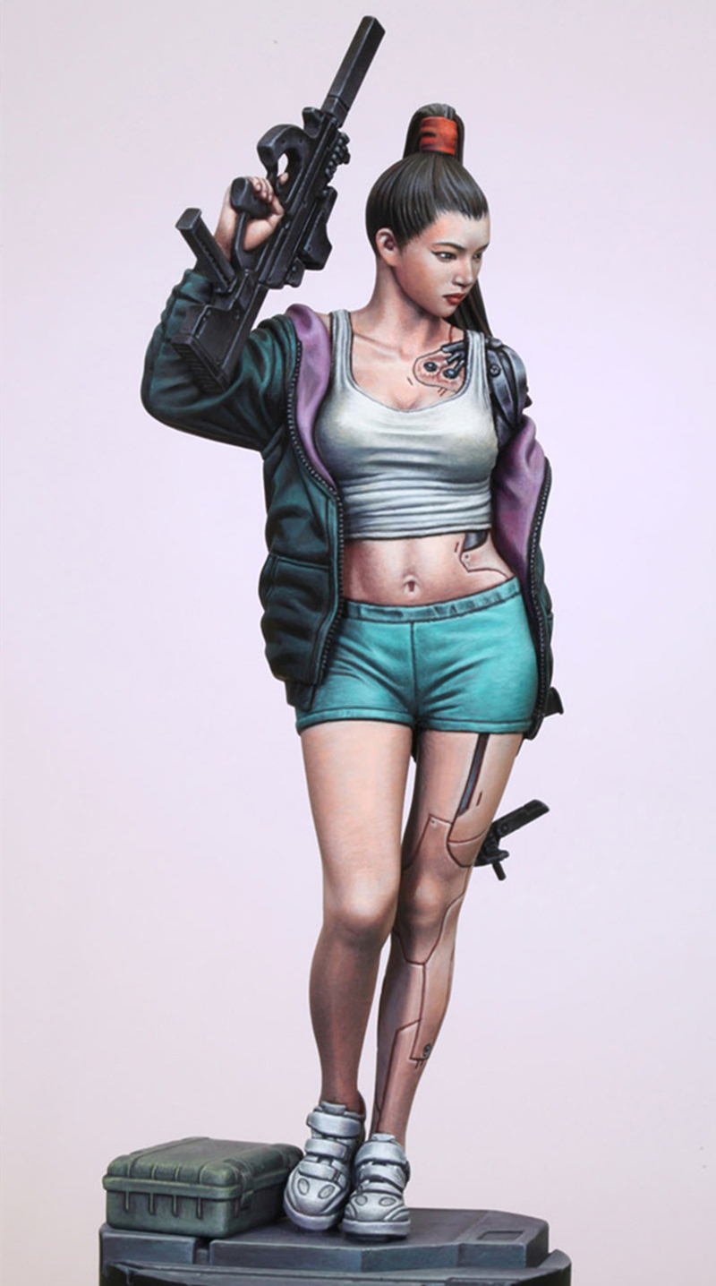 异斯模型75mm拿枪女战士GK白模未涂装现货包邮