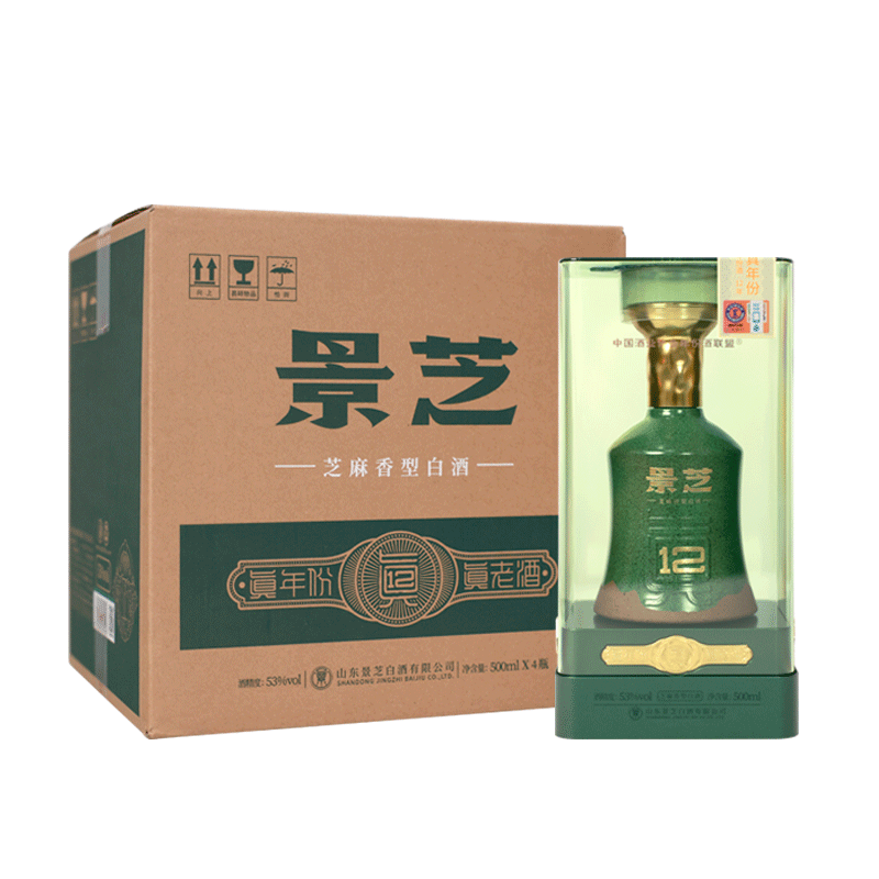 【年份老酒】景芝真年份12年53度芝麻香型白酒 500ml*4瓶整箱老酒 酒类 白酒/调香白酒 原图主图