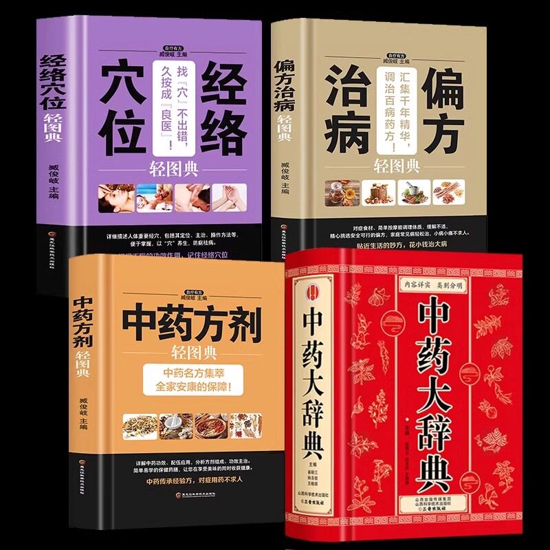 正版 全4册 中药大辞典+经络穴位+ 治病偏方+中药方剂轻图典 中药书籍大全中药字典药方大全临床用药手册书籍