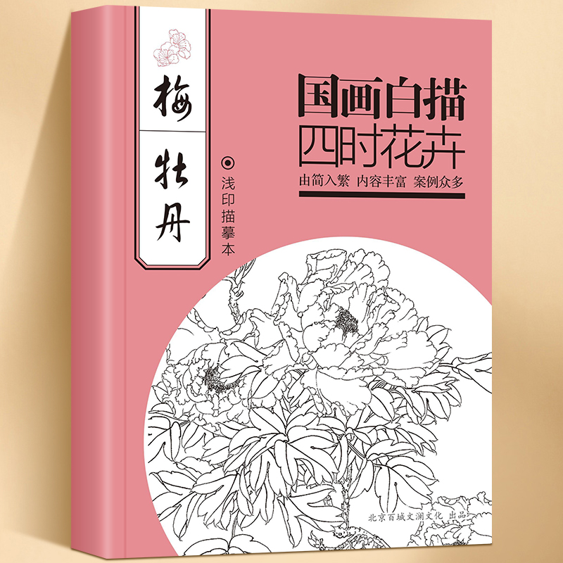 中国画白描四时花卉梅牡丹浅