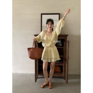 SARA 0120 法式 半身裙套装 LHHH 甜美系带防晒衫