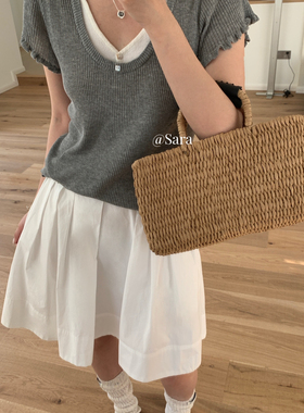 SARA-韩系淑女假两件短袖针织衫wm308