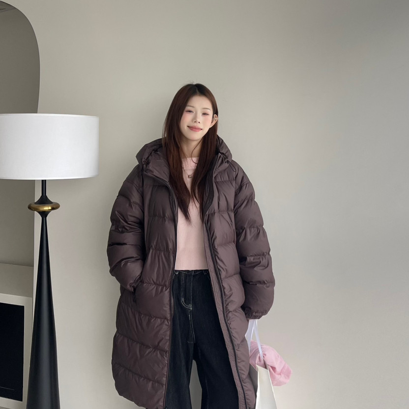 LILY-冬上新连帽宽松长款时尚保暖羽绒服外套80850