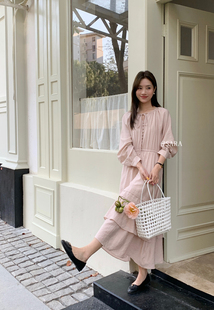 SARA 法式 933 LHHH 圆领收腰显瘦蛋糕连衣裙