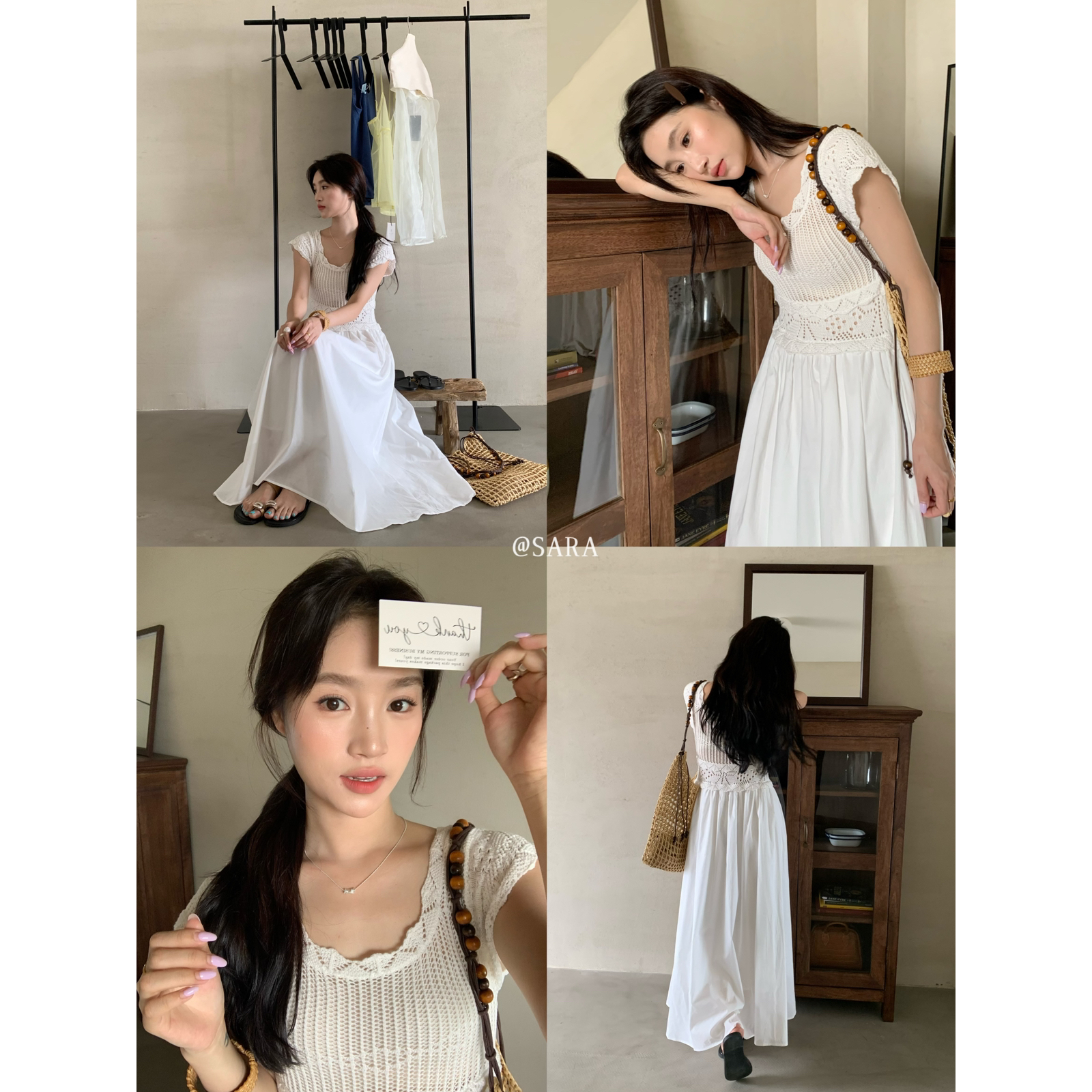 【SARA】法式优雅方领钩花设计连衣裙  0116#  LHHH