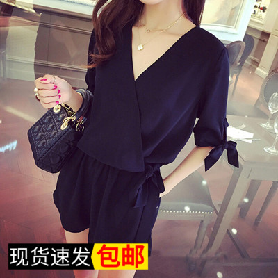 韩版夏装V领绑带雪纺红色连衣裙裤大码女胖mm宽松黑连体裤短裤子在类目 女装/女士精品, 裤子, 休闲裤中 - 来自Buy2taobao.com提供专业的淘宝代购服务
