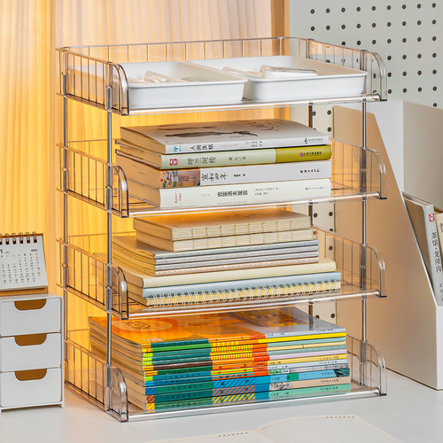 学科分类横向文件架书桌收纳置物架桌面书架学生学习桌书本立式多层分层办公桌空间利用整理神器文件收纳架