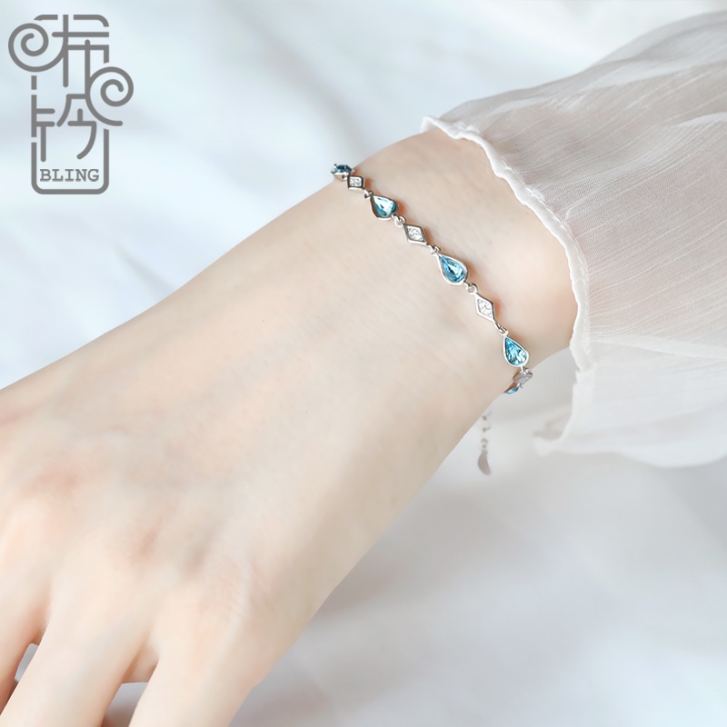 blingÊÖ×÷<º£ÑóÖ®Àá>À¶Ë®¾§´¿ÒøÊÖÁ´Å®º«°æins·ç¼òÔ¼¸öÐÔÀäµ·ç