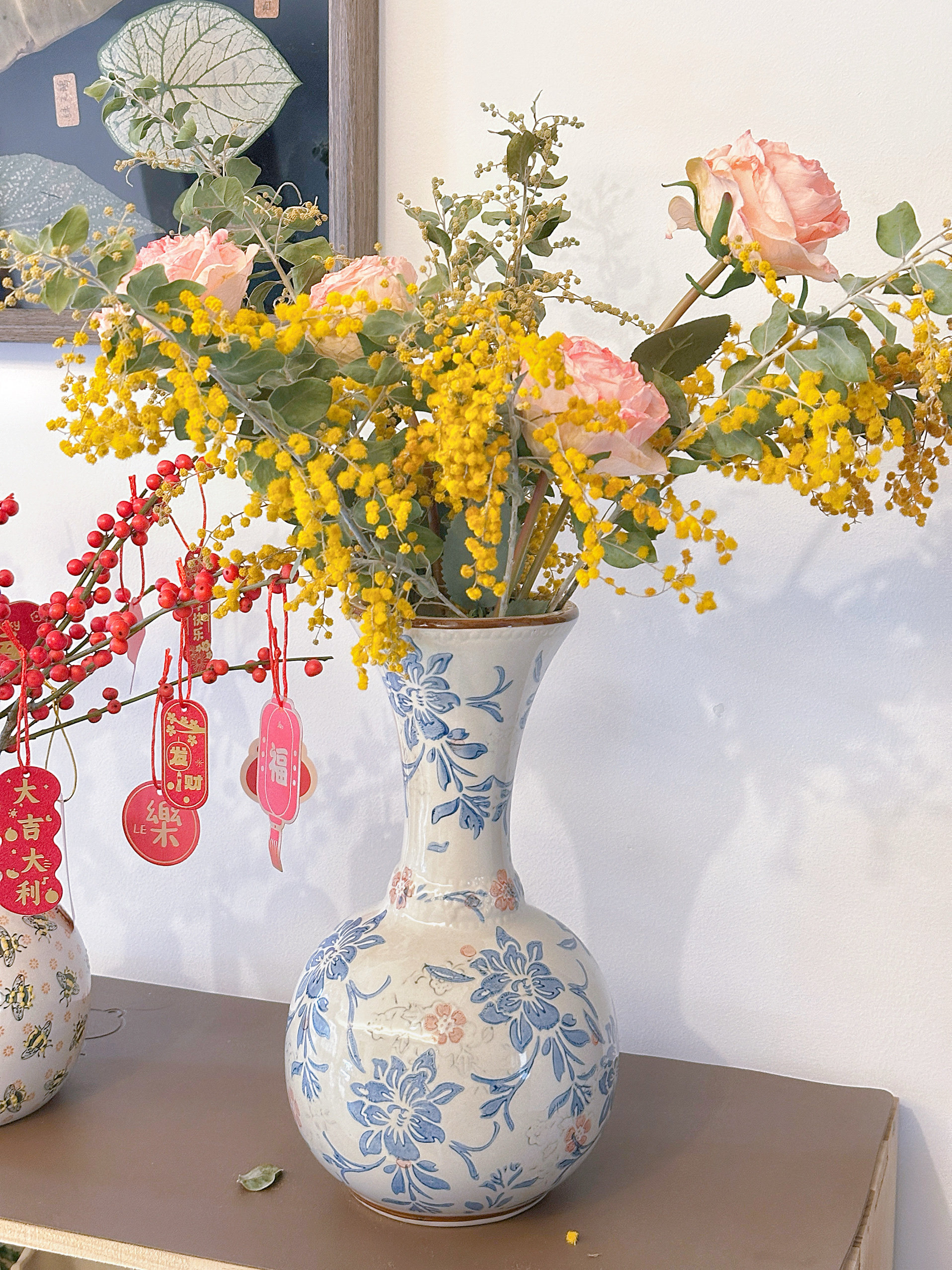 （青花瓷）陶瓷花瓶新中式客厅复古水养鲜花插花轻奢高级装饰摆件