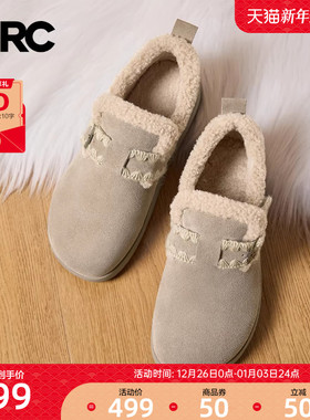 YRC豆豆鞋女棉鞋保暖2025冬季新款舒适复古魔术贴加绒勃肯毛毛鞋