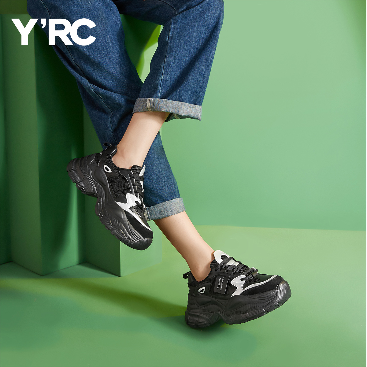 YRC黑武士老爹鞋厚底显脚小女鞋