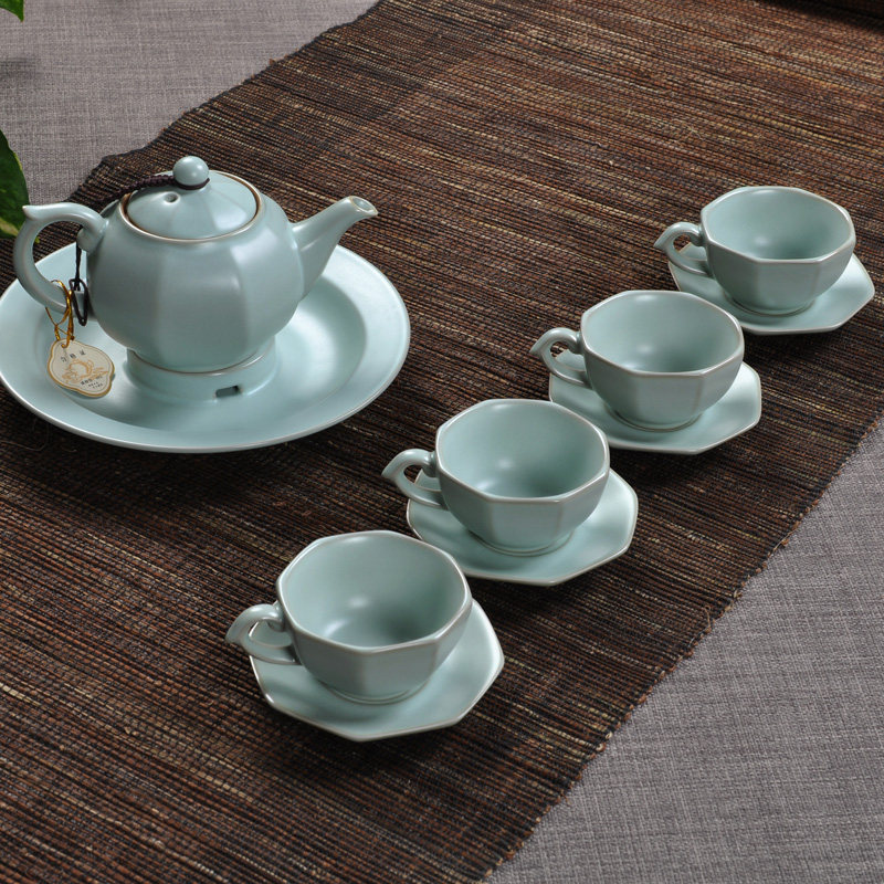 新品恒缘八角壶组正品开片汝窑茶具套装特价陶瓷功夫茶壶茶杯包邮