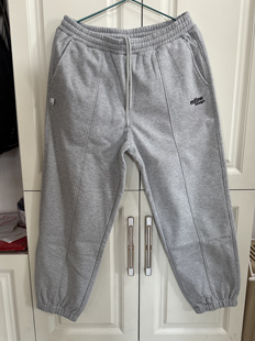 中华美家冬季加绒男针织裤舒适宽松灰色字母MTBW保暖束脚运动卫裤