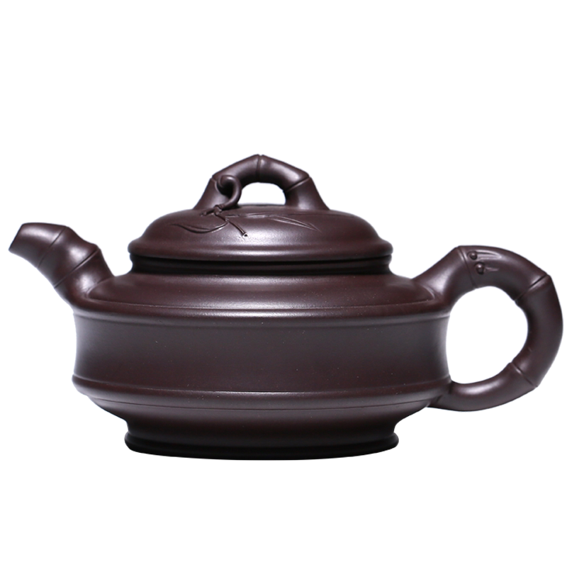 润砂礼品宜兴紫砂壶纯全手工家藏原矿紫茄泥功夫泡茶壶双线竹鼓壶
