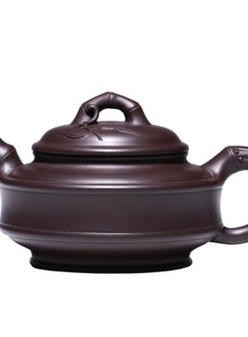 润砂礼品宜兴紫砂壶纯全手工家藏原矿紫茄泥功夫泡茶壶双线竹鼓壶
