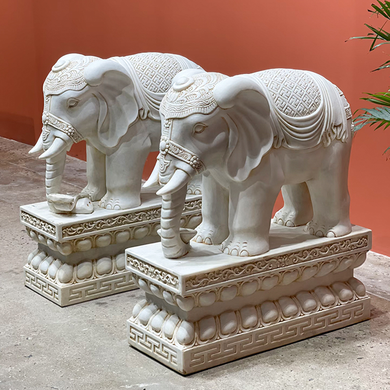 石雕大象汉白玉一对天然庭院大门口招财风水大象摆件石头小象