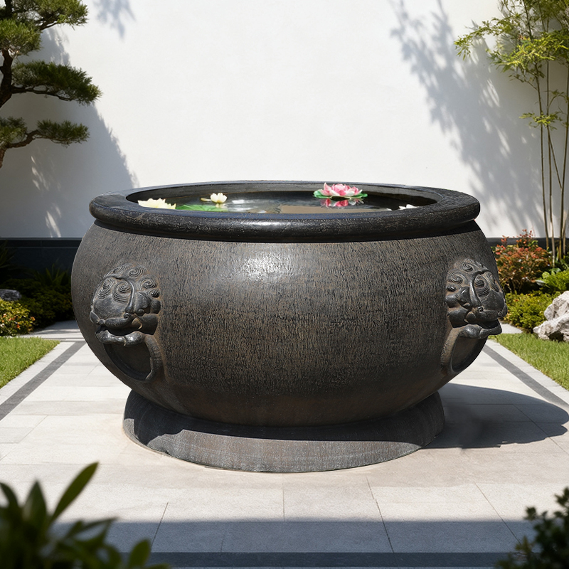 石雕鱼缸花盆家用庭院摆件青石水缸仿古水槽石缸户外养鱼流水装饰
