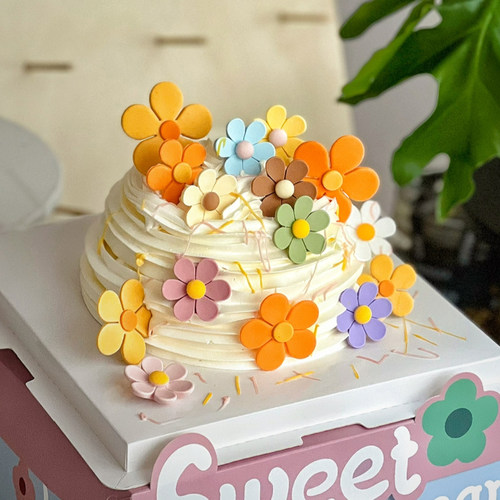 ins风春游季Flower彩色多瓣花朵大小花花朵女生生日蛋糕装饰插件