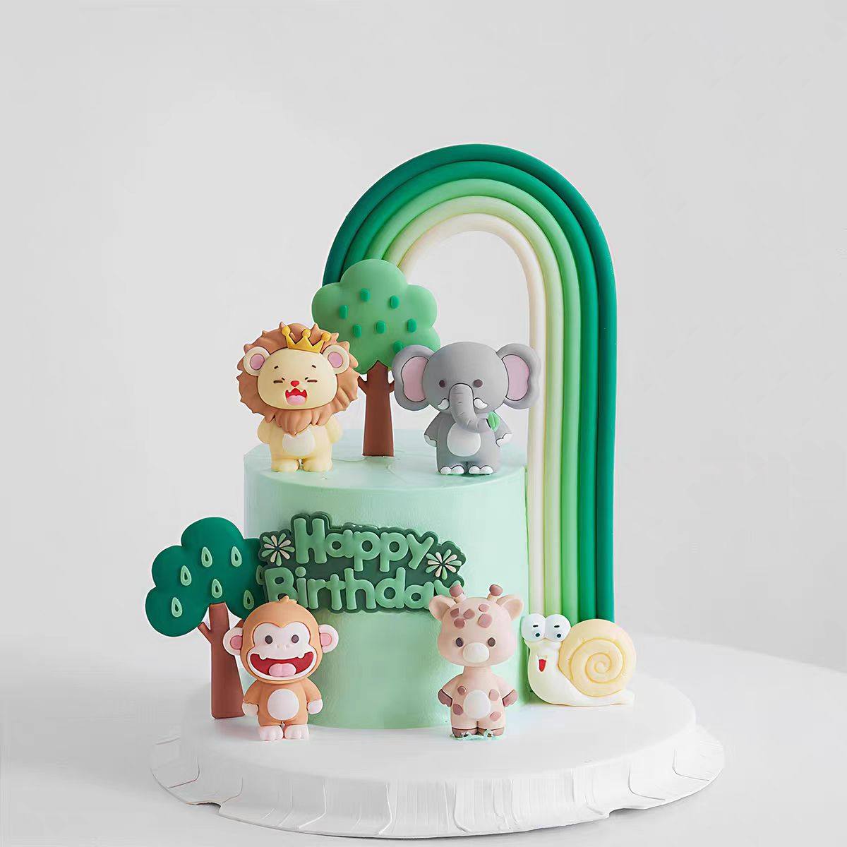 包邮网红彩虹动物笑脸狮子大象猴子蜗牛路牌插件生日蛋糕装饰摆件