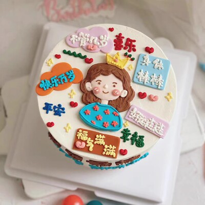 软陶蓝衣皇冠妈妈生日蛋糕装饰