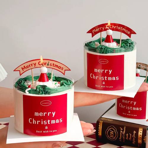 2025圣诞节蛋糕装饰Merry Christmas圣诞帽蜡烛贴纸节日烘焙插件