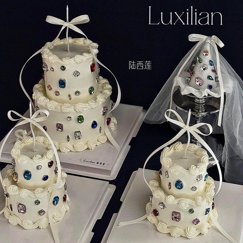 简约ins蛋糕装饰彩色宝石摆件水晶钻石女神网红生日派对甜品装扮