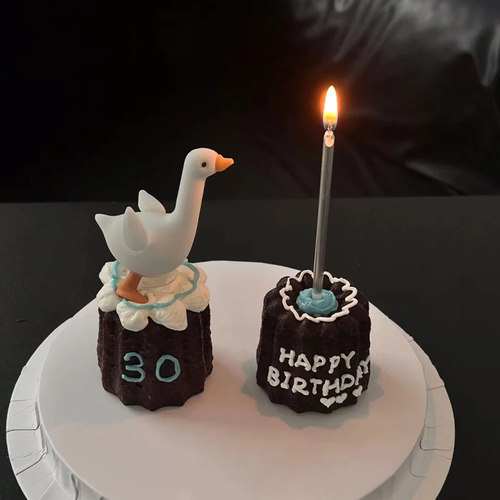 网红三十鹅立蛋糕装饰大白鹅男神男士老公30岁生日可露丽蜡烛插件