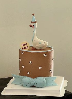 大白鹅百天满月周岁生日蛋糕装饰摆件三十而立小鹅小天鹅装扮配件