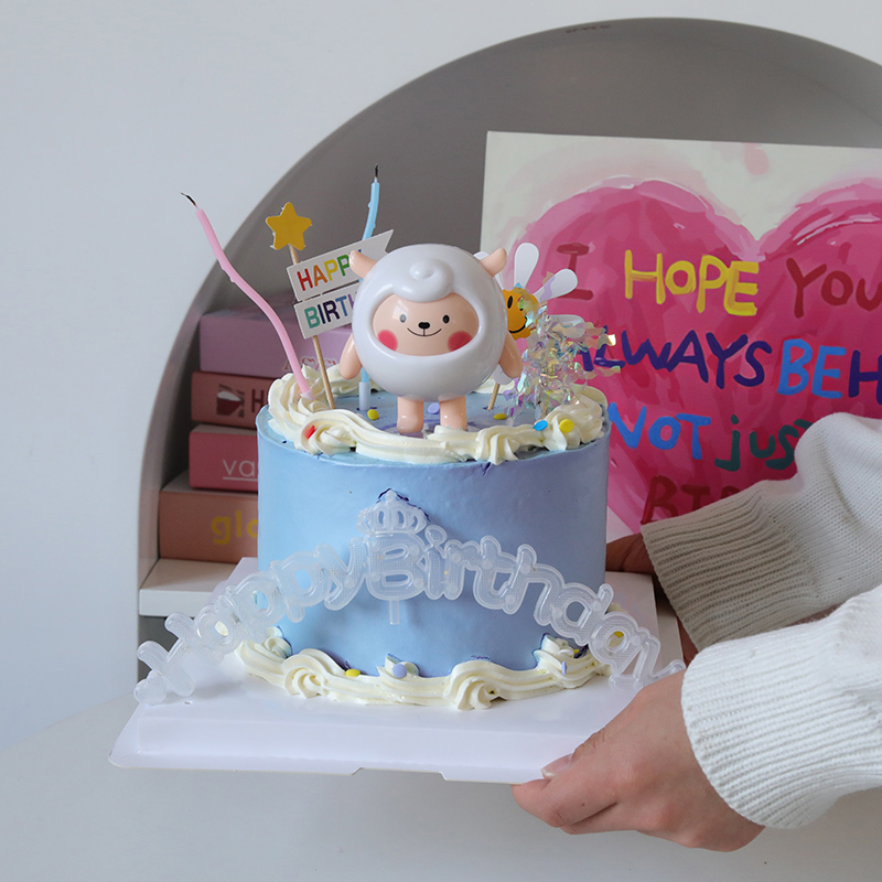 网红dongdong羊蛋糕装饰 卡通ins风小羊儿童生日派对蛋糕摆件插件