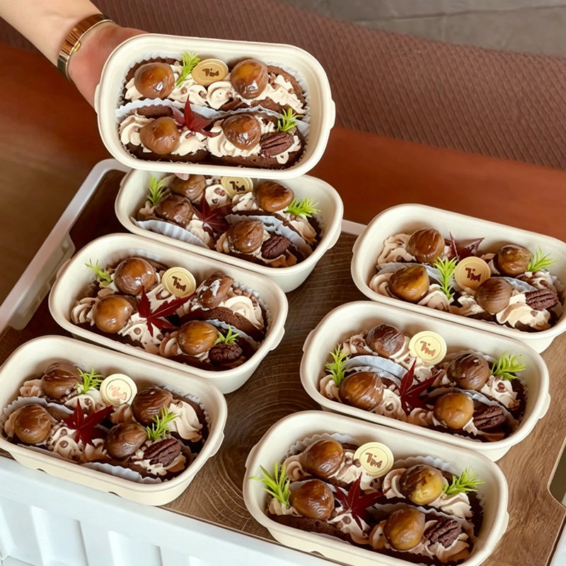 网红栗子抱抱卷包装盒轻食一次性纸浆盒水果便当盒子蛋糕打包盒