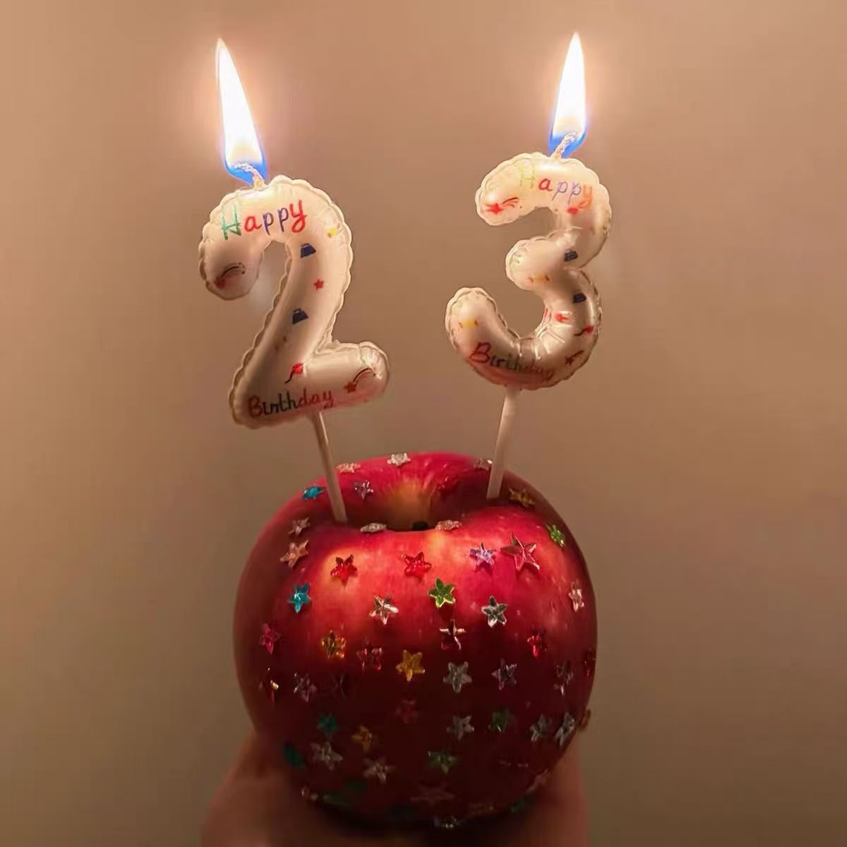 白色气球造型数字蜡烛仿苹果生日蛋糕diy星星钻石贴纸拍照道具