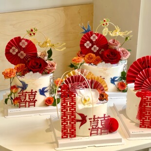 吾家有喜新中式婚礼蛋糕装饰喜字喜鹊结婚订婚快乐甜品台装扮插件