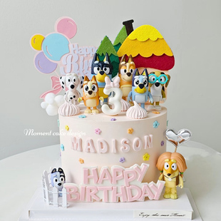 卡通小狗布鲁伊蛋糕装饰公仔摆件热气球小树儿童生日烘焙装扮插件