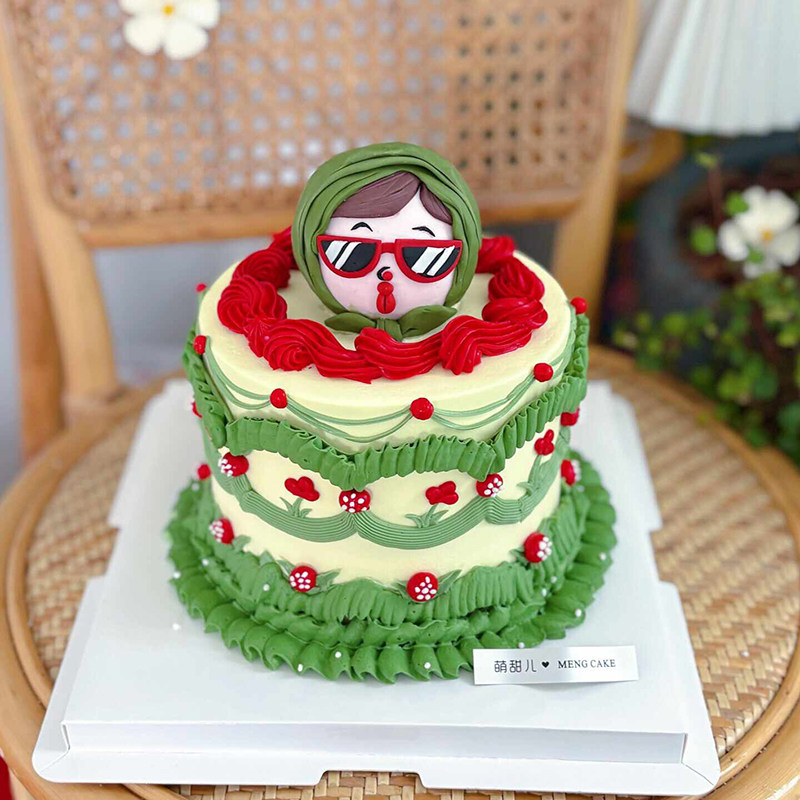 网红软胶富婆蛋糕装饰 绿花袄富婆富豪男神女神生日蛋糕插件摆件