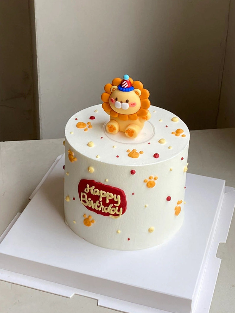 简约款狮子座蛋糕装饰 可爱派对帽小狮子星座生日蛋糕摆件装扮
