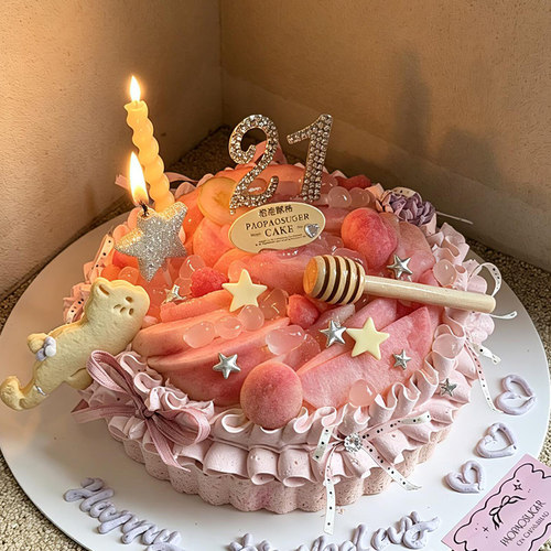 ins风满钻数字HappyBirthday蛋糕装饰闪粉五角星扭扭蜡烛插件配件